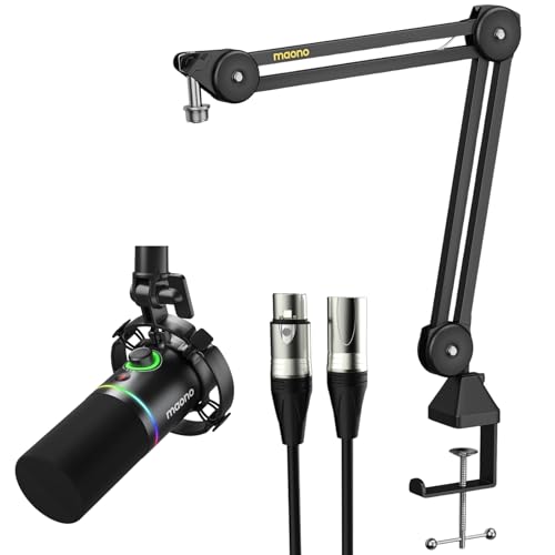 Image of MAONO PD200X Dynamic Microphone with BA37 Boom Arm: Mic Bundle for Podcast Studio Streaming Recording Vocal PD200X+BA37 Black+XLR180