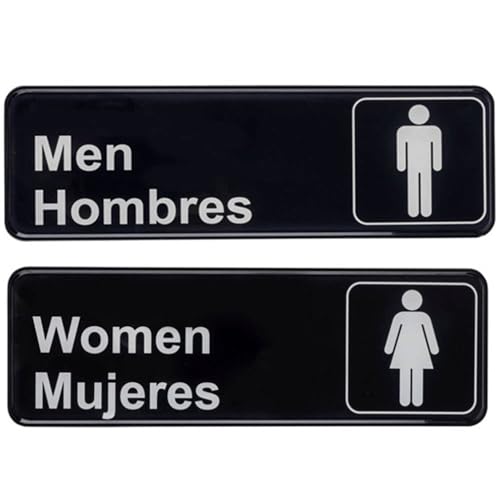 Men & Women | Hombres & Mujeres | English Spanish Commercial Restrooms Signs Set Toilet Door Plate...