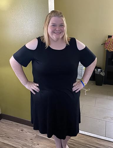 Kancystore Women Plus Size Dresses Short Sleeve Cold Shoulder Casual T-Shirt Swing Dress with Pockets3