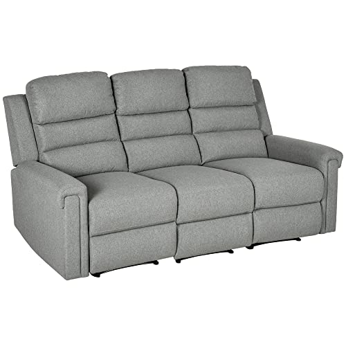 HOMCOM 3 Seater Recliner Sofa with Manual Pull Tab, Fabric Reclining Sofa, RV Couch, Home Seating, Gray