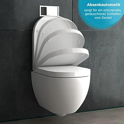 Alpenberger Hänge WC Spülrandlos | Gäste WC Kloschüssel Keramik Toiletten | WC-Sitze Soft Close Toilettendeckel | Toilettenschüssel | Wand WC Set Passend Geberit WC mit Schallschutz Set – Bild 4
