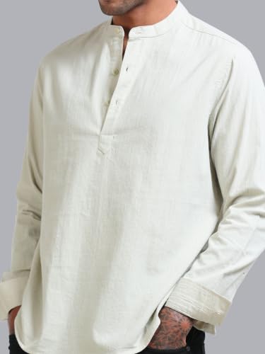 Image of StitchX Men's Seersucker Band Collar Pure Cotton Striped Kurta Shirt-S-2XL