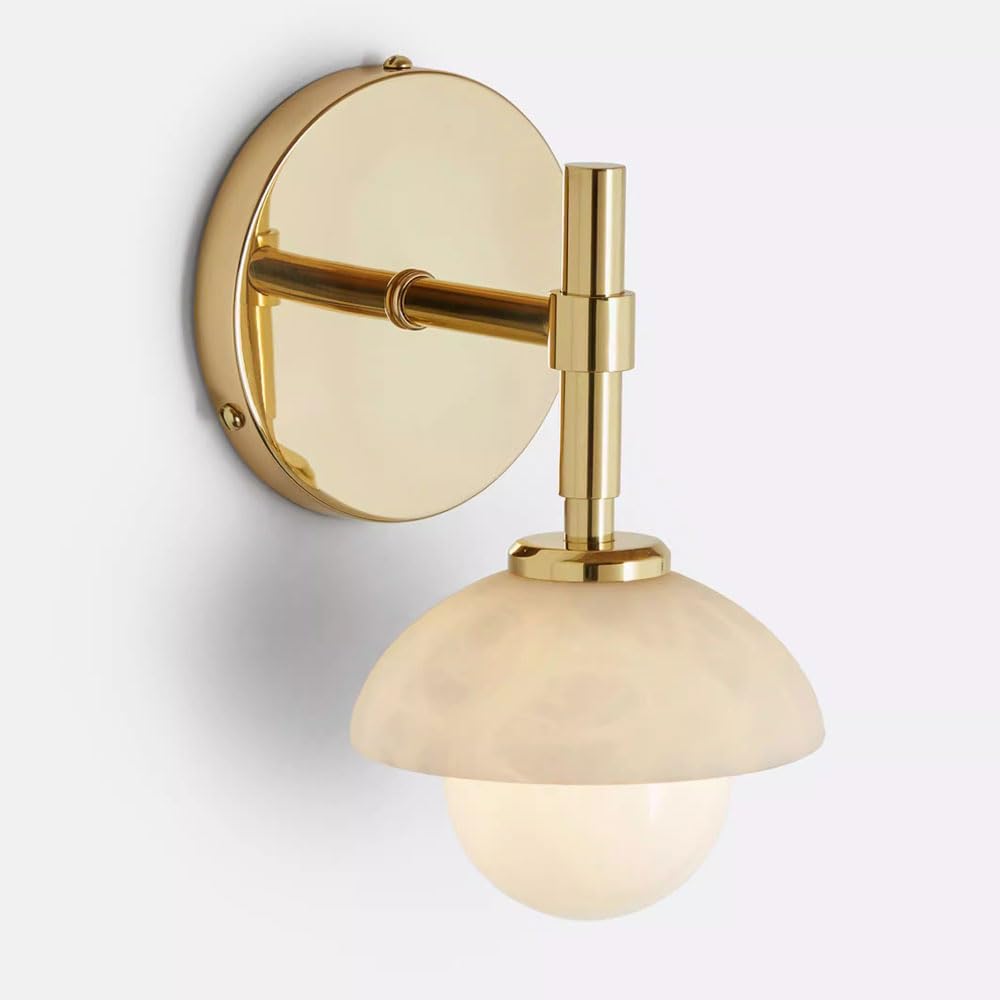 SSBHDM G4 Light Source Glass Lampshade Wall Lamp, Medieval Modern Style Wall Light, Natural Alabaster Wall Sconce, Restaurant Living Room Bedroom Decoration Light Fixtures