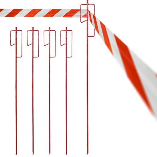 Novatool 5 Stück Absperrbandhalter Ø12 x 1100mm Rot Metall Absperrband Absperrstangen Laternenstange Absperrleinenhalter Absperrhalter Schnureisen Schnurnagel für Baustelle & Garten