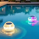 LED Solar Poolleuchte 10cm mit Farbwechsel - 2er Set - Pool Schwimmlicht IPX7 wasserdicht mit Dämmerungssensor - Multi Color Schwimmkugel Kugelleuchte Solarkugel Lampe für Teich und Schwimmbad