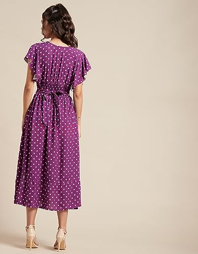 Image of Moomaya Women's Printed Dress, V-Neck, Short Sleeves, Ruffled Midi Summer Dress