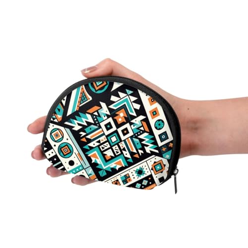 Portable Coin Purse Colorful-Navajo-Pattern-Aztec Mini Zippered Money Pouch Card Holder3