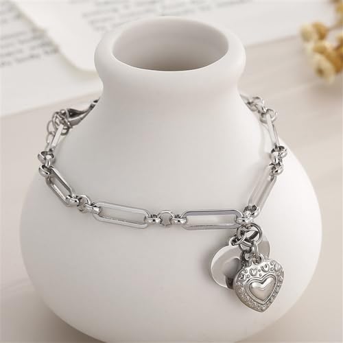Image of 18K Gold Plating Stainless Steel Paperclip Chunky Chain Bracelet Dainty Heart Neutral Jewelry Gift