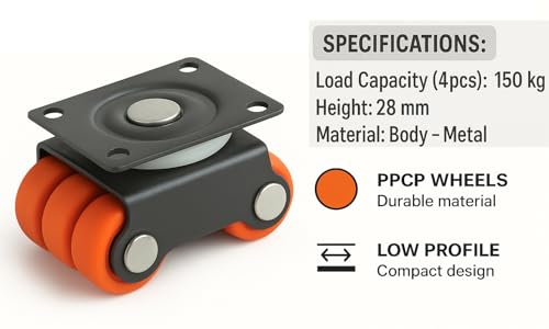 Image of 4pcs Revolving Small Size Caster Wheel Roller Baby Sixer Castor Wheels 360 Degrees Rotating Heavy Duty 150KG Load Capacity for Trolley, Furniture, Table, Bed - Pack of 4pcs
