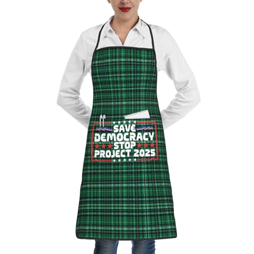 nopicsn Save Democracy Stop Project 2025 Apron for cooking with Pockets Women Men Kitchen Chef Funny Aprons