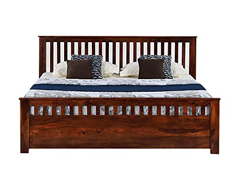 Image of Sheesham Wood King Size Bed Without Storage Solid Wood Palang for Bedroom Living Room Home Wooden Double Bed for Home and Hotel Furniture (Honey Finish)