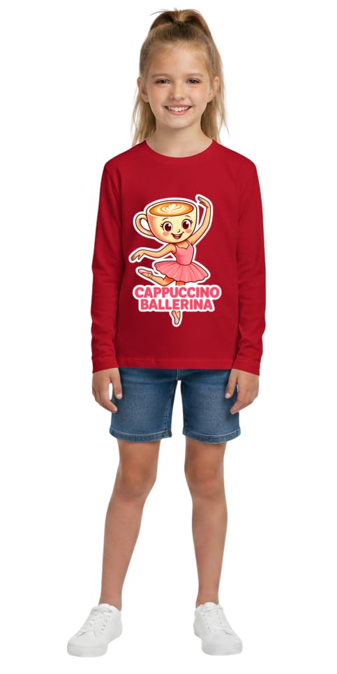 Ballerina Cappuccina Printed Cotton Red Full Sleeve T-Shirt for Kids B1 2