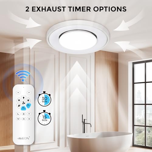 Image of Akicon Bathroom Exhaust Fan with RGB LED Mode, 110 CFM 1.5 Sone Ultra Quiet Bathroom Vent Fan with 3CCT Light & Nightlight, Ceiling Mount, Remote Control, Round (White)