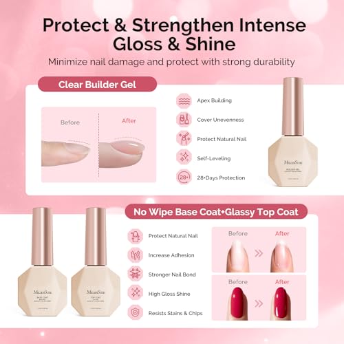 Image of MelodySusie Gel Nail Polish Kit with UV Light P-PLUS30F- Popular Color Gel with Builder and Baser &Glossy Top Coat Soak Off Includes Nail Art Tools Nail Art Gift for Women & Girls