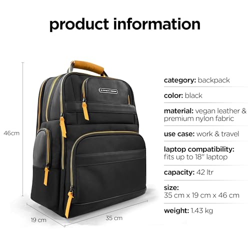 Image of Nu Republic Triphop Backpack for Men Women Office Casual 18-inch Laptop Bag Water-Resistant Multi-Pockets Sleek Smart College Backpack with Dual USB Port (Black)