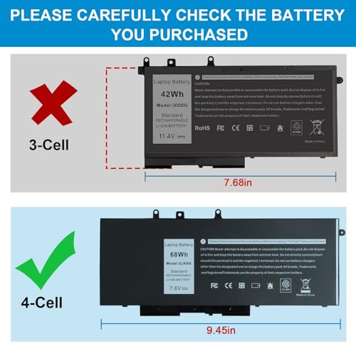 Image of GJKNX 68WH 7.6V Battery Replacement For Dell Latitude 5480 5580 5490 5491 5580 5590 5591 5280 5288 5488 5491 5495 E5480 E5580 E5490 E5590 Precision 3520 3530 Series GD1JP 0GD1JP DY9NT 5YHR4 451-BBZG