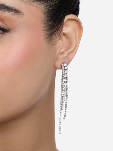 Austrian Diamonds & Metallic Mesh Grid Sequins Drop Earrings