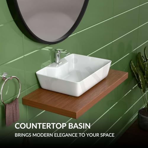 Image of Artiva Ceramic Table Top Wash Basin For Bathroom /White Wall Mounted Bathroom Sink /Wall Hung Washbasin /Wash Basin For Cabinet, Vanity (Glossy White 16 x 12 x 5 Inch)