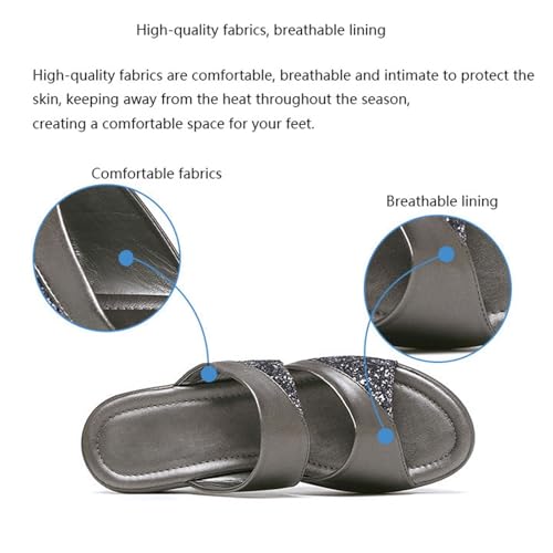 Platform Wedge Slippers, Womens Summer Open Toe Slip-On Glitter Fish Mouth Wedge Sandals, Outdoor Comfortable Breathable Beach Sandals, for Walk, Travel, Shopping, Office, Work, Beach2