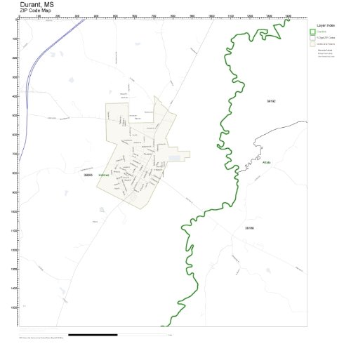 ZIP Code Wall Map of Durant, MS ZIP Code Map Not Laminated