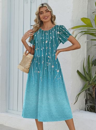 Image of Zeagoo Womens Summer Dresses Casual Aline Midi Dress Short Sleeve Floral Tshirt Dress Flowy Beach Sundresses with Pockets