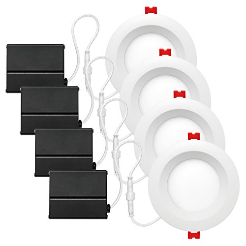 Globe Electric 4 LED Integrated Ultra Slim Baffle Recessed Lighting Kit 4-Pack, 9 Watts, Energy Star, IC Rated, Dimmable, Wet Rated, White Finish, 91128