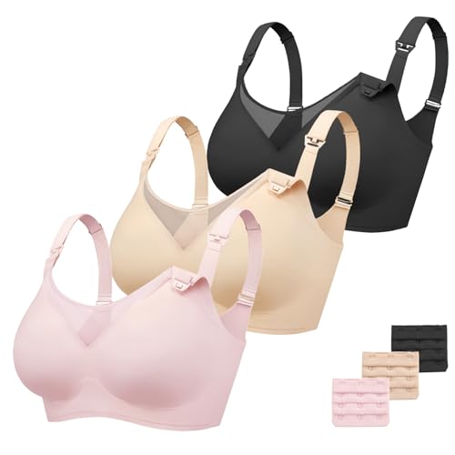 Image of Vinfact 3 Pack Nursing Bras for Breastfeeding Comfort Maternity Bras for Pregnancy Wireless Seamless Breastfeeding Bras