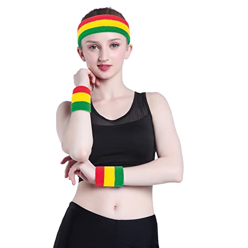 Image of ONUPGO Sweatband Set Sports Headband Wristband Set Sweatbands Terry Cloth Wristband Wrist Sweatband Headbands Moisture Wicking Sweat Absorbing Head Band