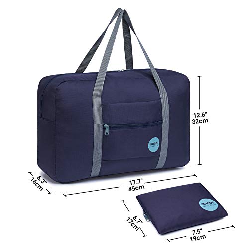 Wandf Foldable Travel Duffel Bag Luggage Sports Gym Water Resistant Nylon (Dark Blue)