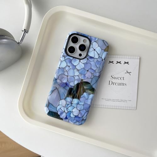Coque iPhone 16 Pro Max silicone rigide double couche bleu hortensia