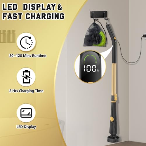 Electric Spin Scrubber Cleaning Brush - Power Shower Scrubber with Long Handle - Cordless Floor Scrubber with 8 Replaceable Brush Heads for Tub Tile Glass Grout - Thumbnail 5