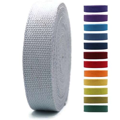 1" & 1.5'' & 2" Cotton Webbing - 5 Yards - 50+ Colors -%100 Natural Cotton - Turkish Woven - Heavy Duty 1 Inch 1.5 Inch 2 Inch Canvas Webbing for Sewing Straps Bag Climbing Indoors Craft DIY 11572