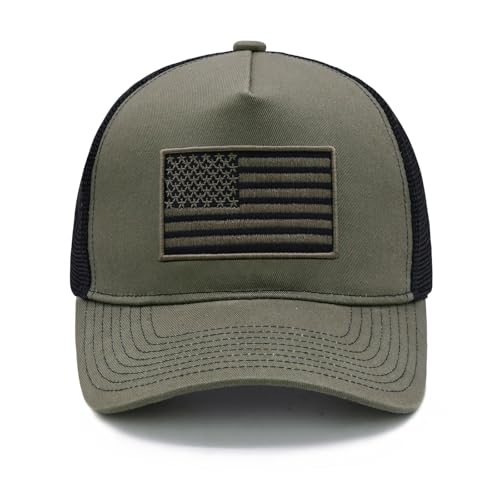 Image of American Flag Trucker Hat for Men Women, Adjustable Snapback Mesh USA Flag Baseball Cap