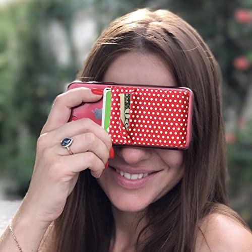 Image of RFID Blocking Phone Card Wallet Stretchy Lycra Wallet Pocket Credit Card ID Case Pouch Sleeve Adhesive Sticker Compatible with iPhone Samsung Galaxy Android Smartphones (Polka Dot Red)-2PC
