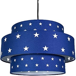 Unique and Modern Triple Tier Midnight Blue Cotton Fabric Childrens Pendant Shade with Stars Decoration | 30cm Diameter | 60w Maximum by Happy Homewares