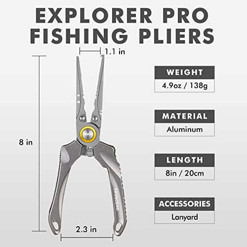 Truscend Fishing Pliers Saltwater with Mo-V Blade Cutter, Corrosion Resistant Teflon Coated Muti-Function Fishing Gear as Split Ring Plier Line Cutter Hook Remover, Fishing Gifts for Men - Image 2