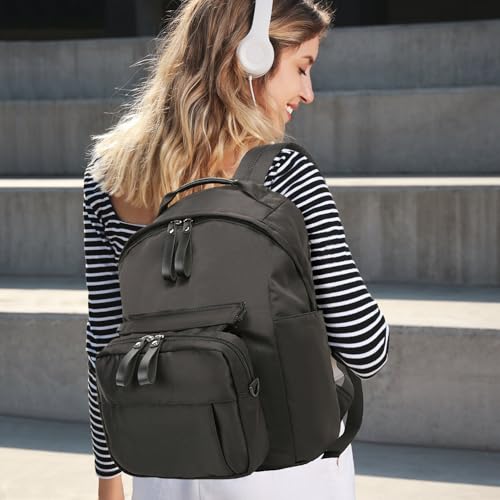 Women Nylon Travel Backpack with detachable Crossbody bag Large lightweight laptop backpack for daily (Black)2