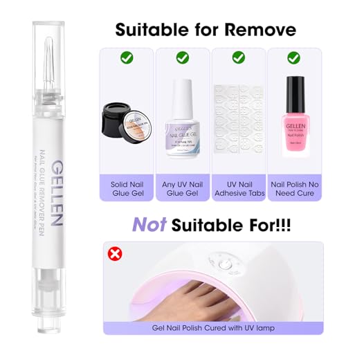 Image of Gellen Nail Glue Remover, Nail Glue Remover for Press on Nails, 2 Pcs Non Acetone Gel Glue Off Remover, 10s Quick Remove for Nail Tips Fake Nails Solid Glue Gel