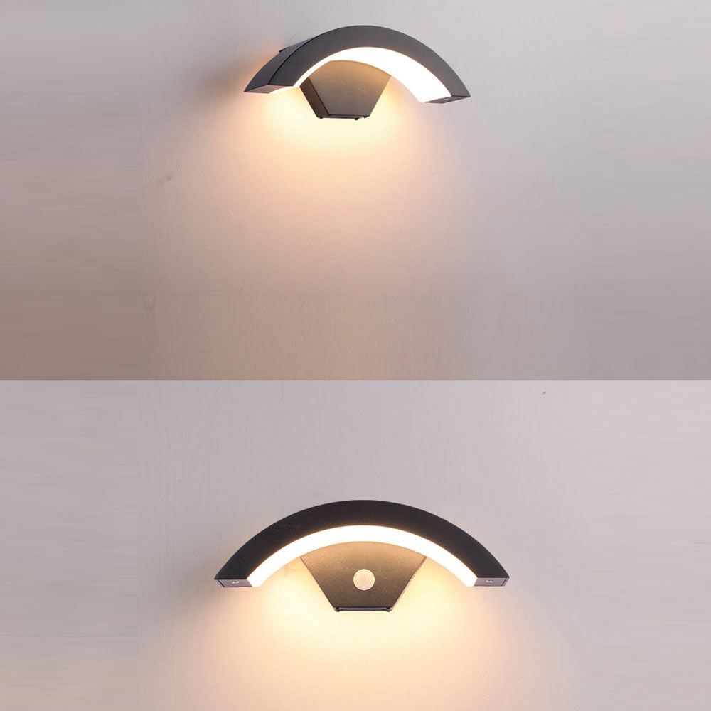Lampa ścienna do sypialni, 29 cm, czujnik ruchu, oświetlenie zewnętrzne LED 18 W, wodoszczelność IP65, lampa aluminiowa, ciepła biel 3000 K, lampka nocna z czujnikiem