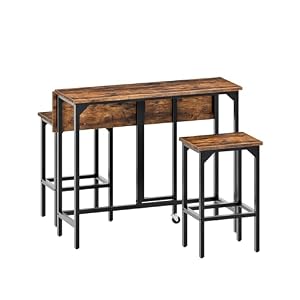 CHOEZON Breakfast Bar Table with 2 Bar Stools, 100 cm Folding Dining Table with 2 Stools, Dining Table Set, Industrial Steel Frame, for Restaurant, Living Room, Pub, Rustic Brown and Black DTBT02BF