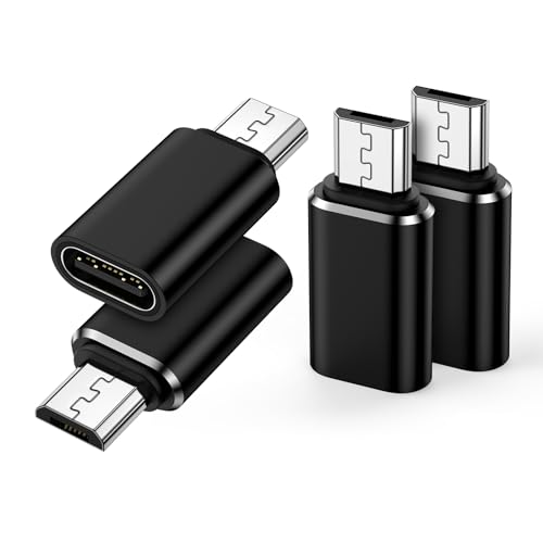 USB C to Micro USB Adapter, 4-Pack Type C Female to Micro USB Male Convert Connector Support Charge & Data Sync for Samsung Galaxy S7/S6/Edge/J7/J3/Note 5/4, Nexus 5/4, and Micro USB Devices, Black