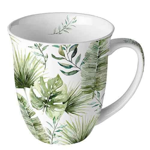 Porzellan-Tasse 'Ambiente' Ca. 400 Ml – Bone China, Floraler Druck, Weiß, Ca. 10,5 Cm Hoch