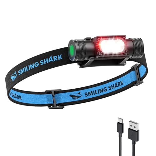 Smiling Shark AX-01 LEDヘッドライト【超高輝度・強力マグネット３Way・独立赤色光3段階】釣りヘッドランプ 1150ルーメン 180°照射角度 充電式 2600mAh 長持ち IP66防水 アルミ 超軽量 収納ボックス付き 多機能 ネックライト ワークライト アウトドア 釣り アジング エギング キャンプ・登山・作業・防災用 日本語取扱説明書 (一個入り)
