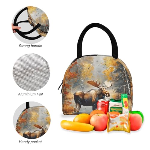Moose Paint Print Backpack Set with Lunch Bag, Large Capacity Travel Backpacks and Lunch Box Insulated for Commute Hiking Picnic4