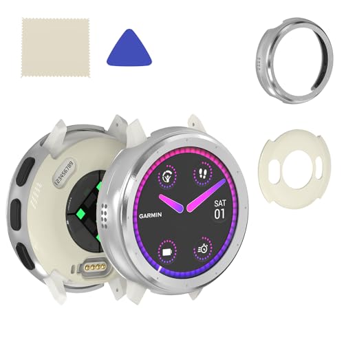 For Garmin Venu 3S -41mm 専用 軽量設計 金属フレームケース 強靭な保護性能 簡単取り外し 高硬度PCバックケース付属 清?布&オープンツール付き 3色選択可能 時計本体別売 (シルバー)