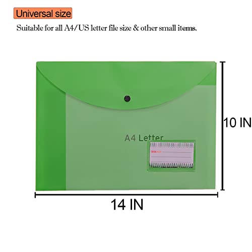 Image of True-Ally 5 pcs Bright Color Envelope Folder, Poly-Plastic A4 Documents File Storage Bag with Snap Button Certificate File Holder Document Folder for Certificates (Green)