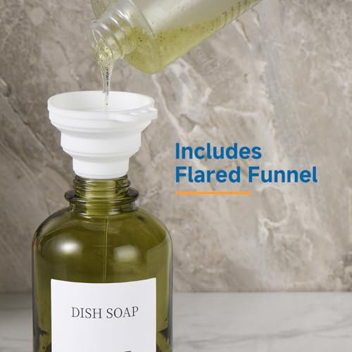 Image of Glass Soap Dispenser with Pump, Dish and Hand Soap Dispenser for Kitchen Bathroom Set, Clear Glass Dispenser Set of 2 Pack with 18 Stickers Funnel Bamboo Tray 500ml 18oz Green