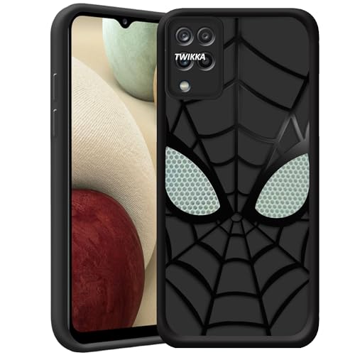 Image of Stylish Spider Back Case Cover Compatible for Samsung Galaxy M12 / F12 / A12 | Spidey Face Mask Case | Soft Silicone | Camera & Full Body Protection | Shock Proof | (Black)