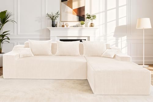 Image of HABUTWAY 101'' Modular Sectional Sofa Cloud Couch with Deep Seat, Modern L-Shaped Convertible Couches Upholstered Couch with Chaise for Living Room Bedroom(Beige, Right-Facing Chaise)