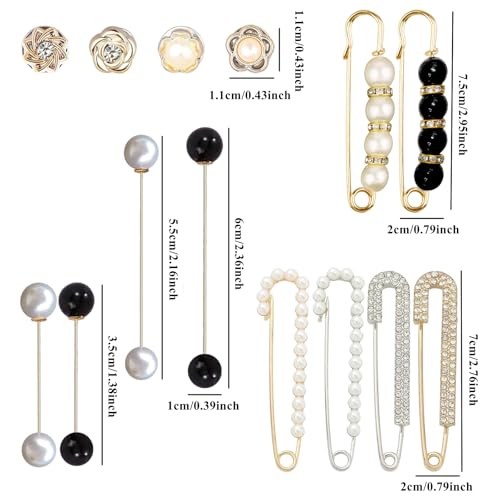 14 Pieces Brooch Safety Pins Pearl Brooch Button Pin Pant Waist Tightener Pins for Clothes Sweater Shawl Collar Dress Cardigan Shirt Jeans Accessories for Women Girls4